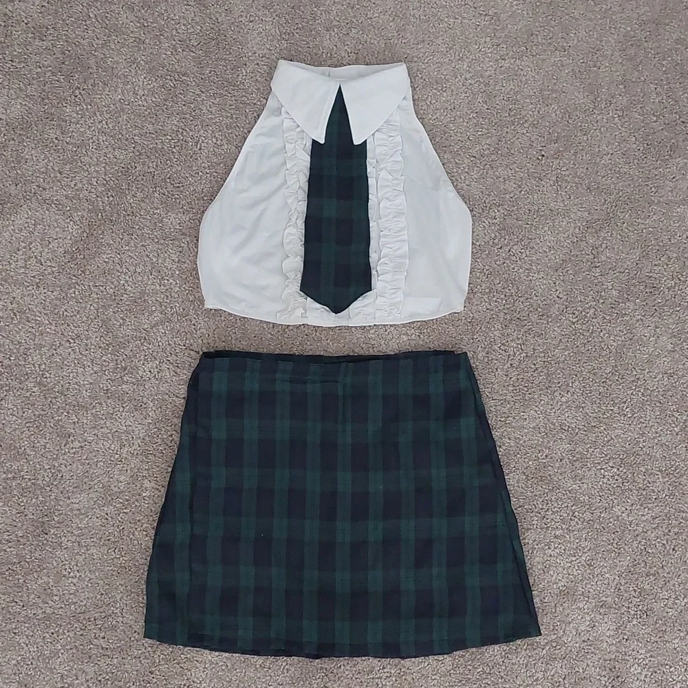 Leg Avenue Green and White School Girl Skirt Set